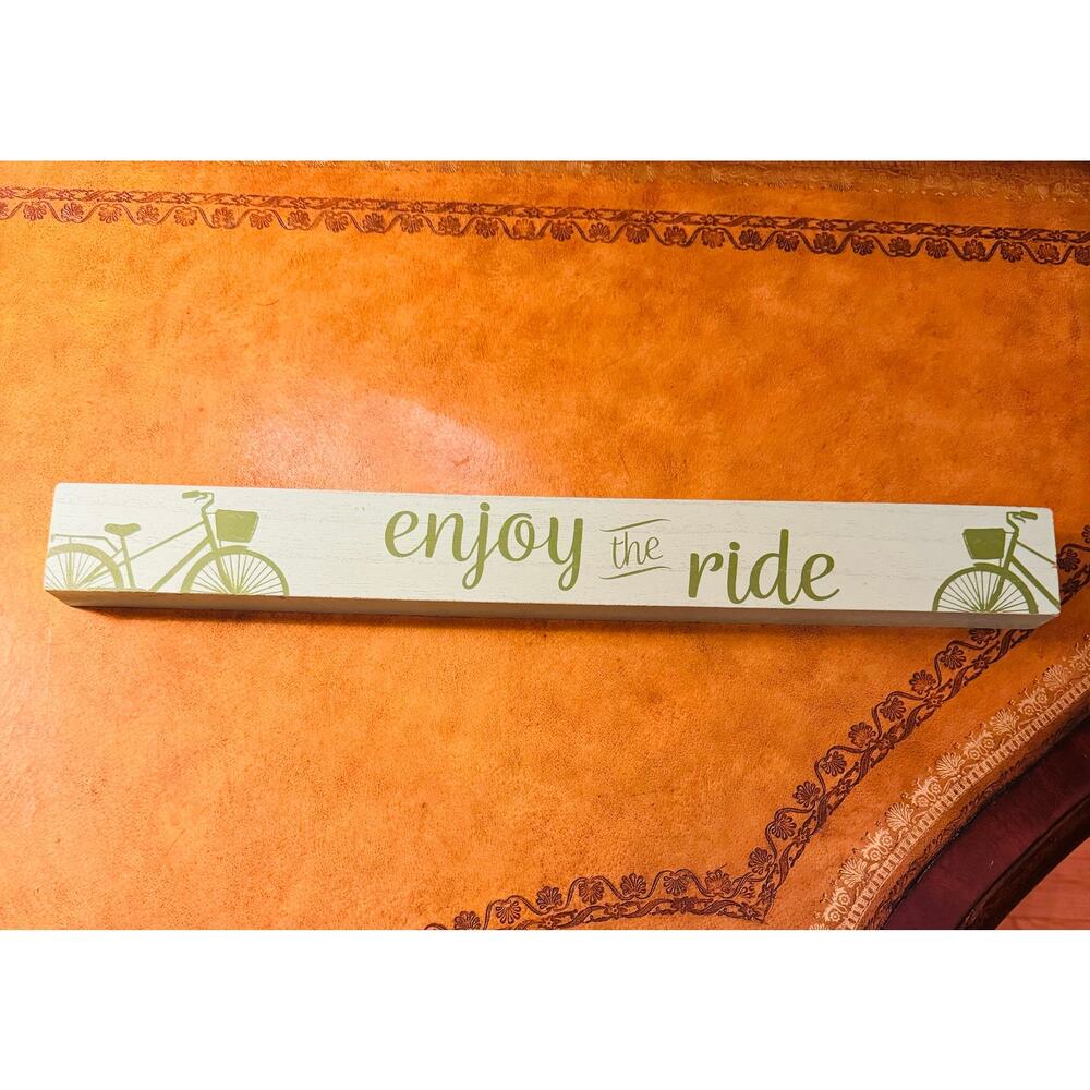 ENJOY THE RIDE Wood Quote Green Bicycle 18" by 2"